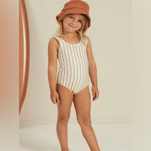 Beige Tan Stripe Girls Swimsuit 4T